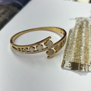 Celi Gold-Plated Stainless Steel Clover Bracelet with CZ Accents